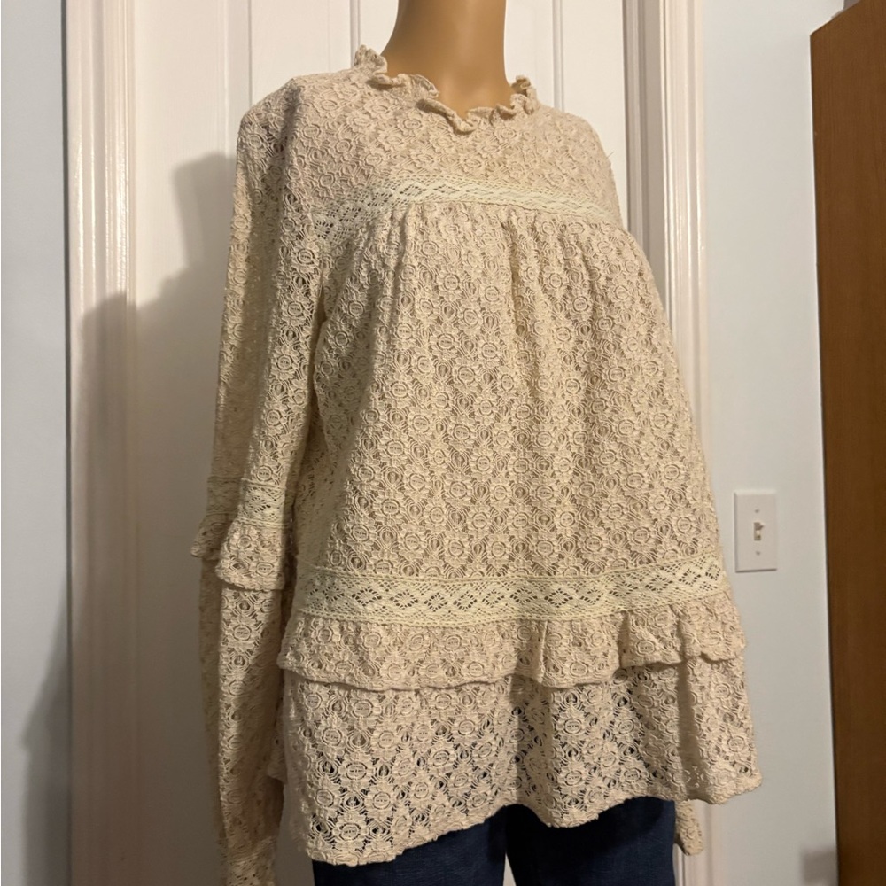 Listicle Cream Lace Ruffle Blouse - Picture 3 of 15